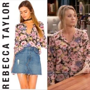 Rebecca Taylor Lavinia Raw Silk Floral Blouse, Size 0